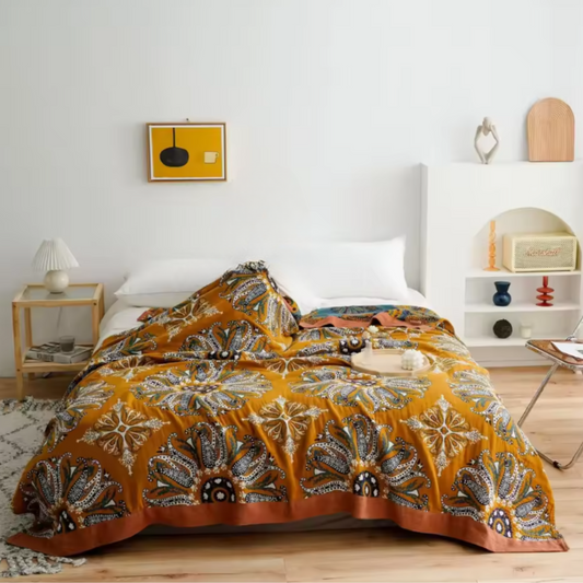 Cotton Gauze Bedspread Double side Bedding Cover, Summer 100% Cotton Woven Lounge Throw Blanket, Floral Coverlet