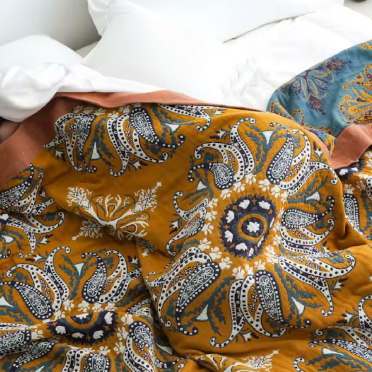 Cotton Gauze Bedspread Double side Bedding Cover, Summer 100% Cotton Woven Lounge Throw Blanket, Floral Coverlet