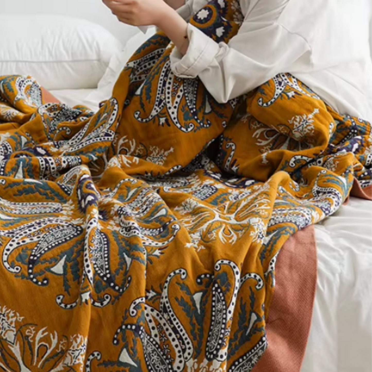 Cotton Gauze Bedspread Double side Bedding Cover, Summer 100% Cotton Woven Lounge Throw Blanket, Floral Coverlet