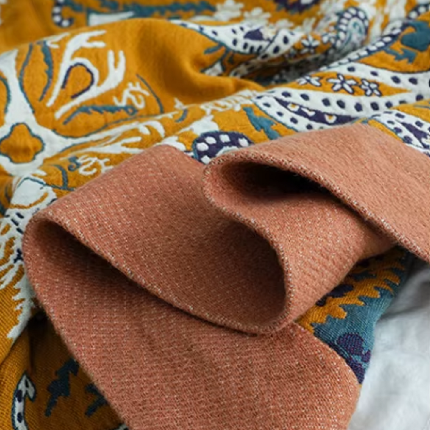 Cotton Gauze Bedspread Double side Bedding Cover, Summer 100% Cotton Woven Lounge Throw Blanket, Floral Coverlet