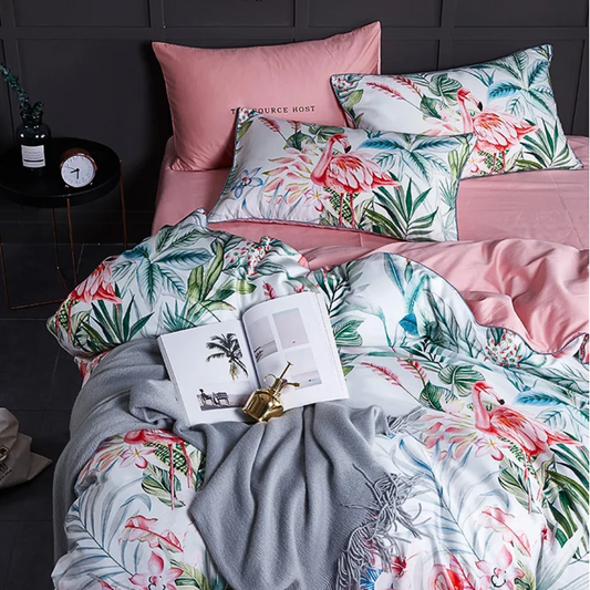 Flamingo Print 100% Cotton Full Double Size Queen King Duvet Covet Set