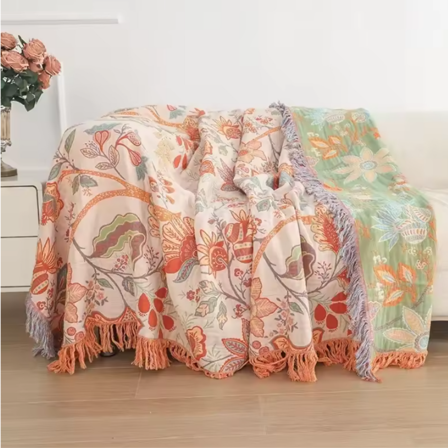 Embroidered Spring Gauze Breathable Bed Cover Cozy Blanket