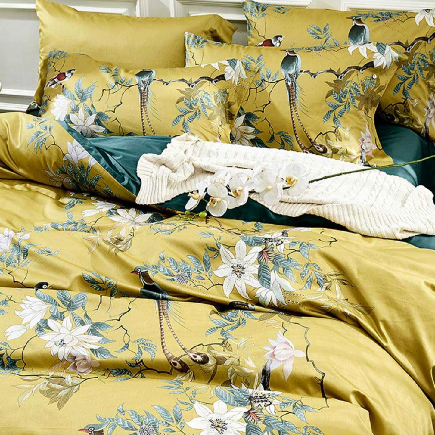 Yellow Bird Garden Duvet Cover 100% Egyptian Cotton