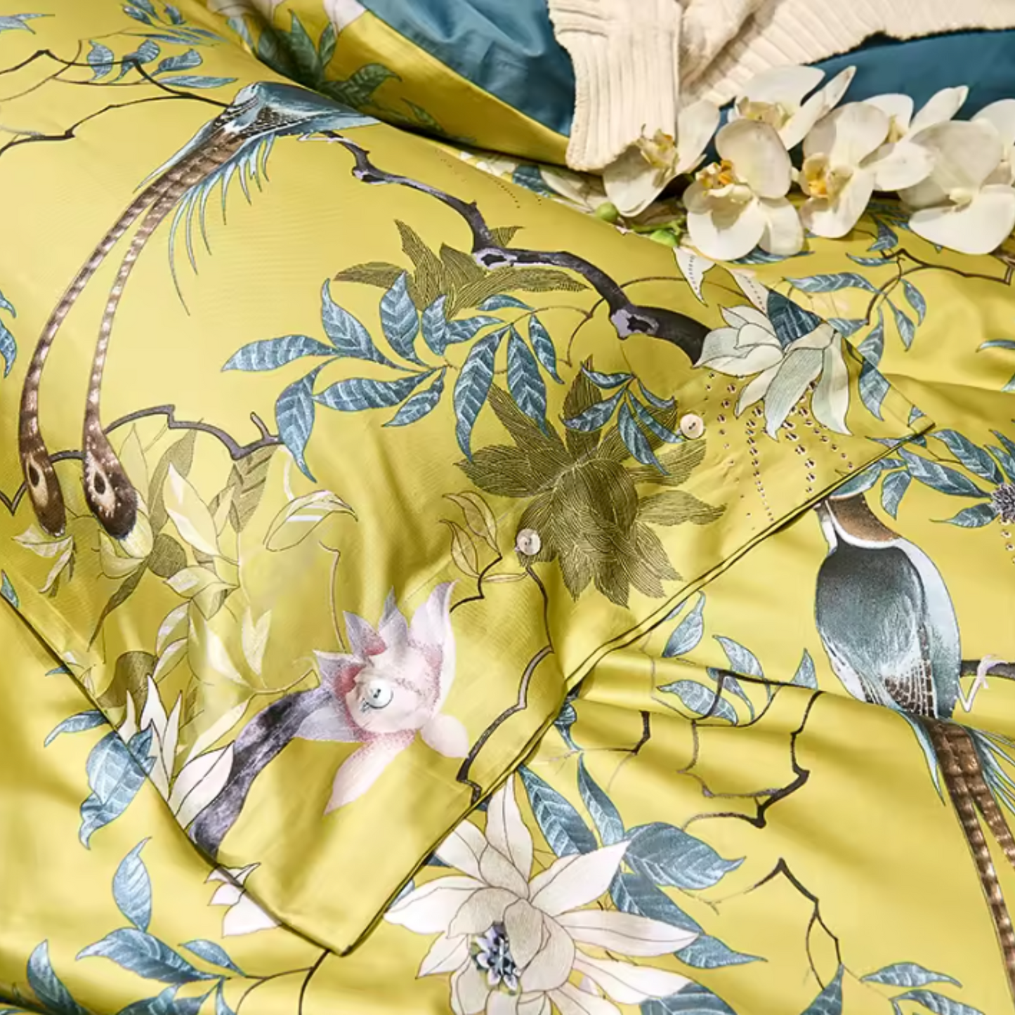 Yellow Bird Garden Duvet Cover 100% Egyptian Cotton
