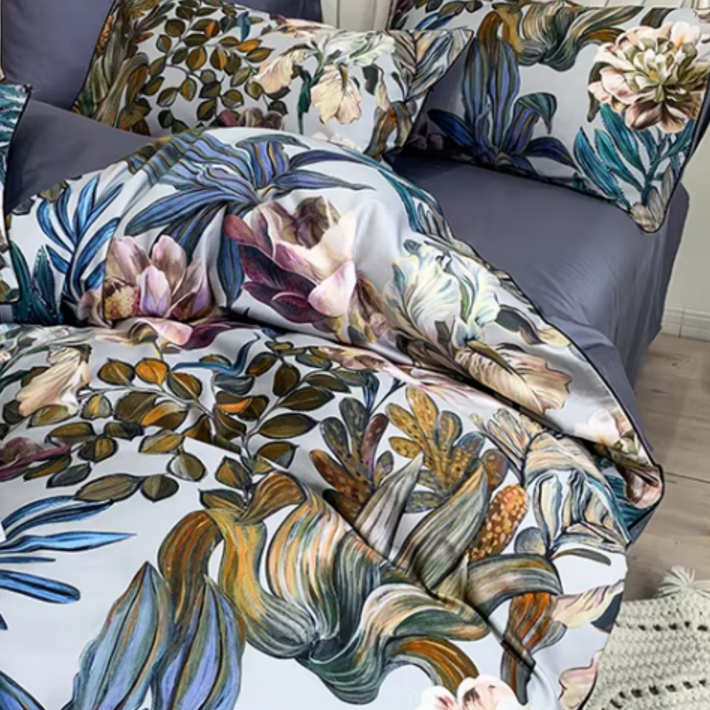 Floral Luxury Handpicked 100% Cotton 4 PCS Duvet Cover, Double Size Sheet Aesthetic Flat or Fitted Sheet