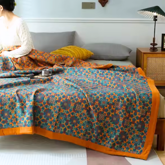 Knitted Multi-layer Bedding Cover, Double Side Aesthetic Summer 100% Cotton Bedspread