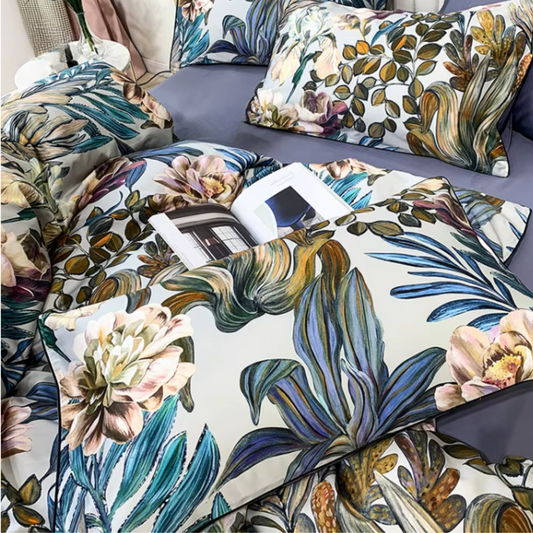 Floral Luxury Handpicked 100% Cotton 4 PCS Duvet Cover, Double Size Sheet Aesthetic Flat or Fitted Sheet