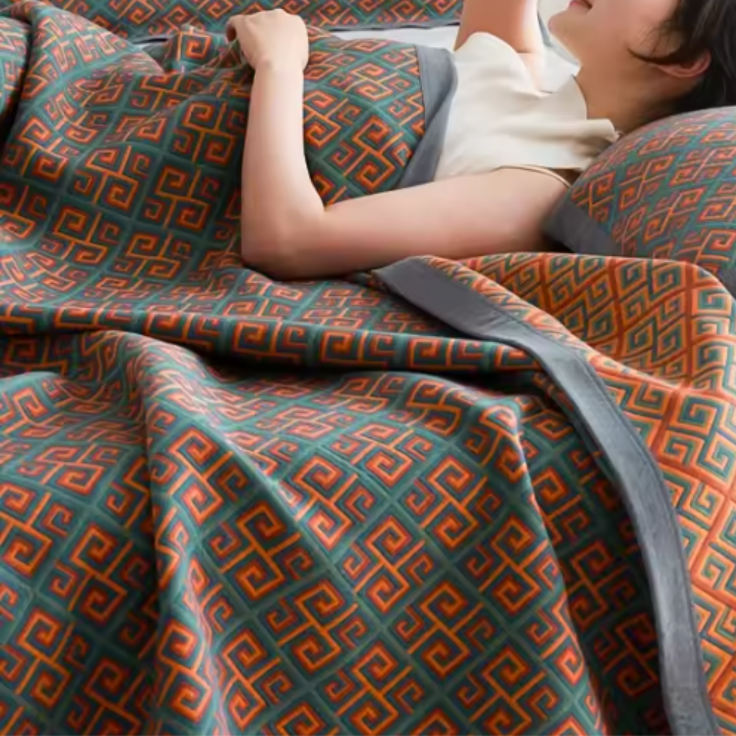 Aesthetic Multi - layer Summer 100% Cotton Bedspread, Woven Lounge Throw Knitted Blanket