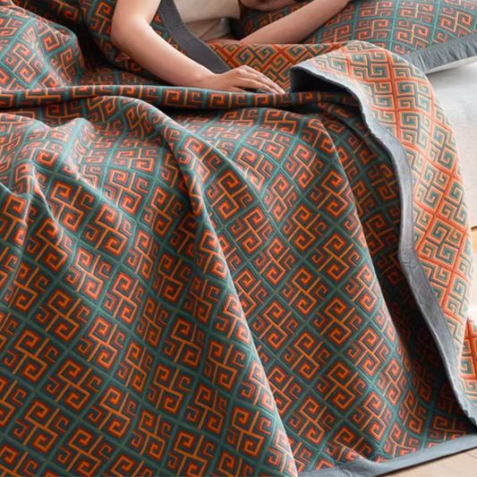 Aesthetic Multi - layer Summer 100% Cotton Bedspread, Woven Lounge Throw Knitted Blanket