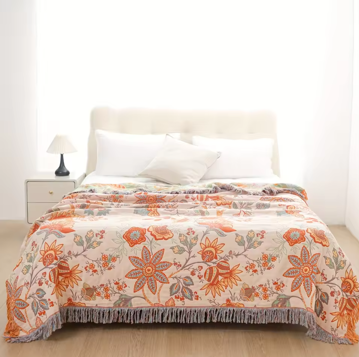 Embroidered Spring Gauze Breathable Bed Cover Cozy Blanket