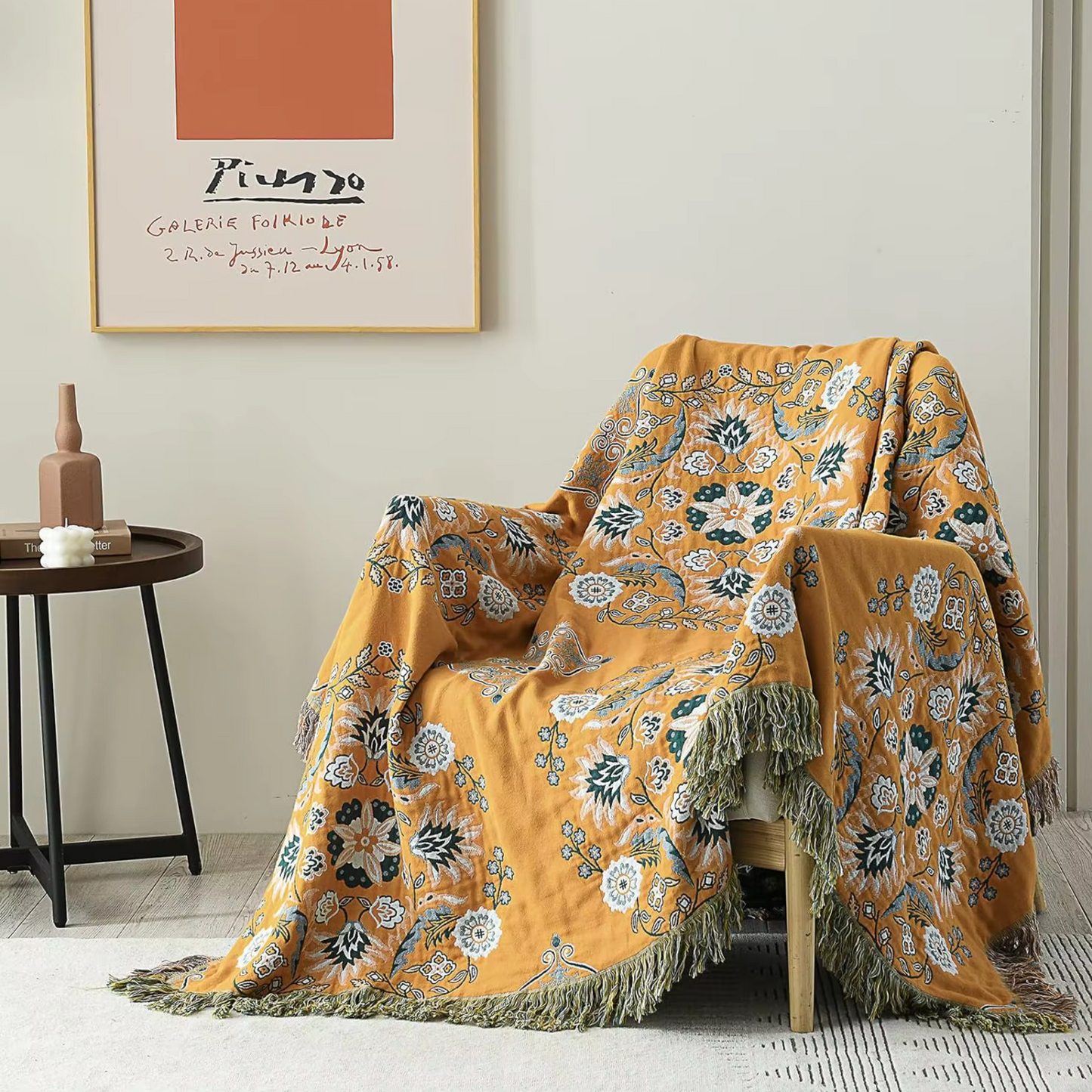 Boho Sofa Towel, Double side Bohemian yarn Summer Cozy Bed Blanket, Soft Cotton Blanket, Multi-layer Four Seasons Coverlet
