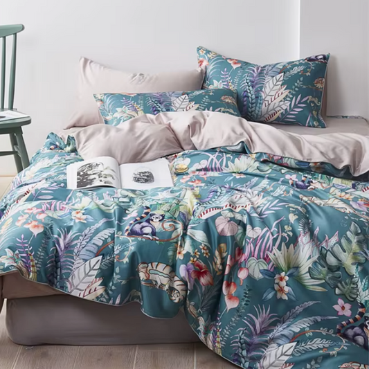 Jungle Wildlife Print 100% Cotton Full Double Size Queen King Duvet Covet Set