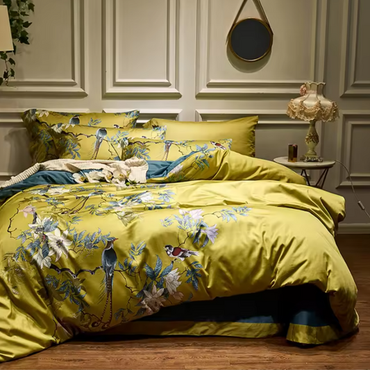 Yellow Bird Garden Duvet Cover 100% Egyptian Cotton