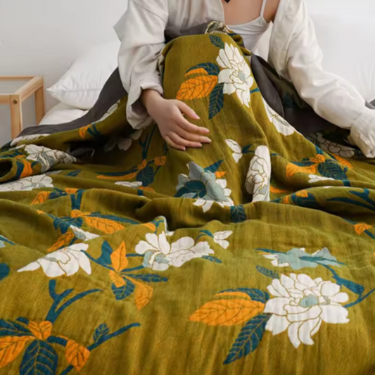 Breathable Floral Bedspread 100% Cotton Cover, Woven Lounge Throw Blanket