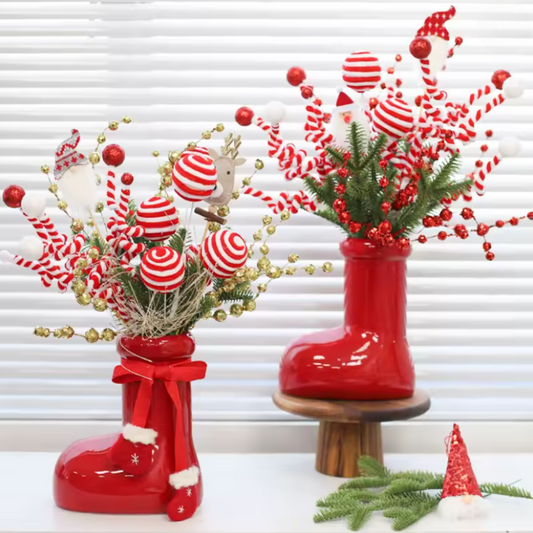 Christmas Santa Red Boot Ceramic Vase