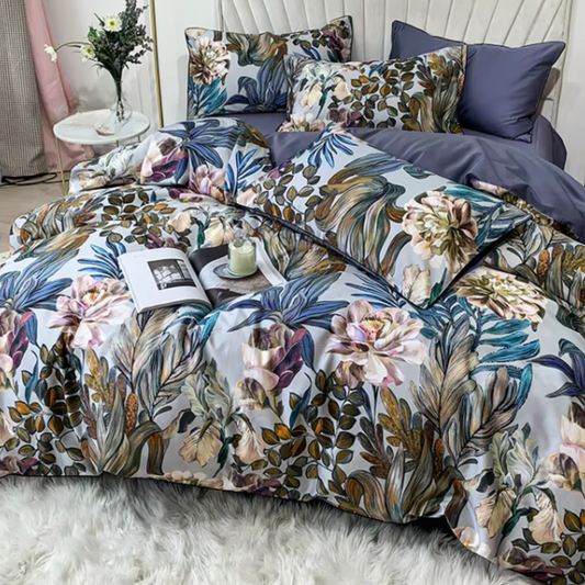 Floral Luxury Handpicked 100% Cotton 4 PCS Duvet Cover, Double Size Sheet Aesthetic Flat or Fitted Sheet