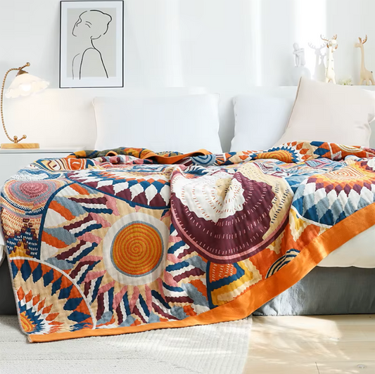 Summer Bed Cover Cozy Blanket, Cotton Muslin Gauze Soft Cuddle Bed Blanket, Anniversary Gift