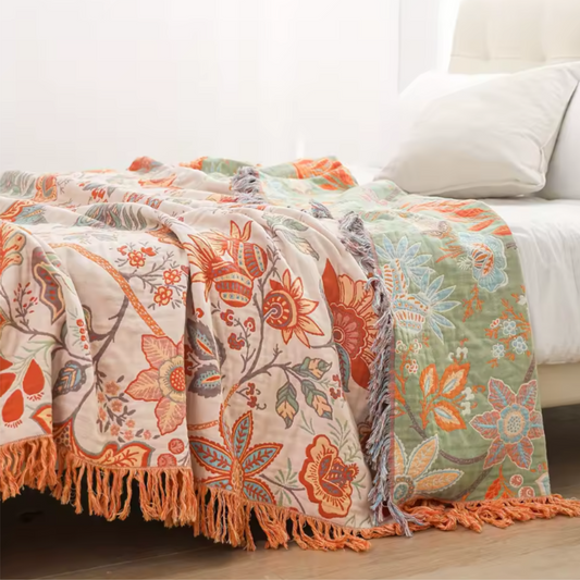 Embroidered Spring Gauze Breathable Bed Cover Cozy Blanket