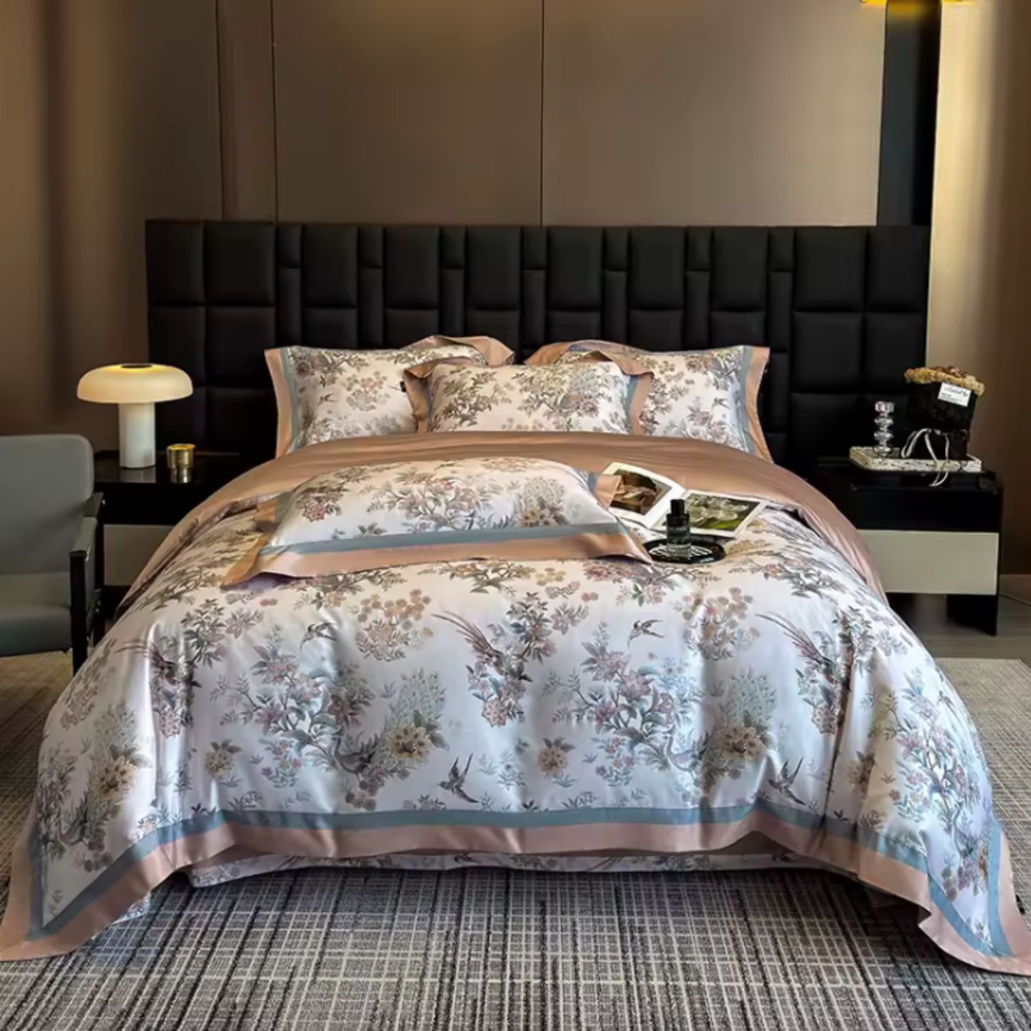 Premium 1000TC Soft 100% Cotton Flowers Style Double Size Bedding Set - 4pcs