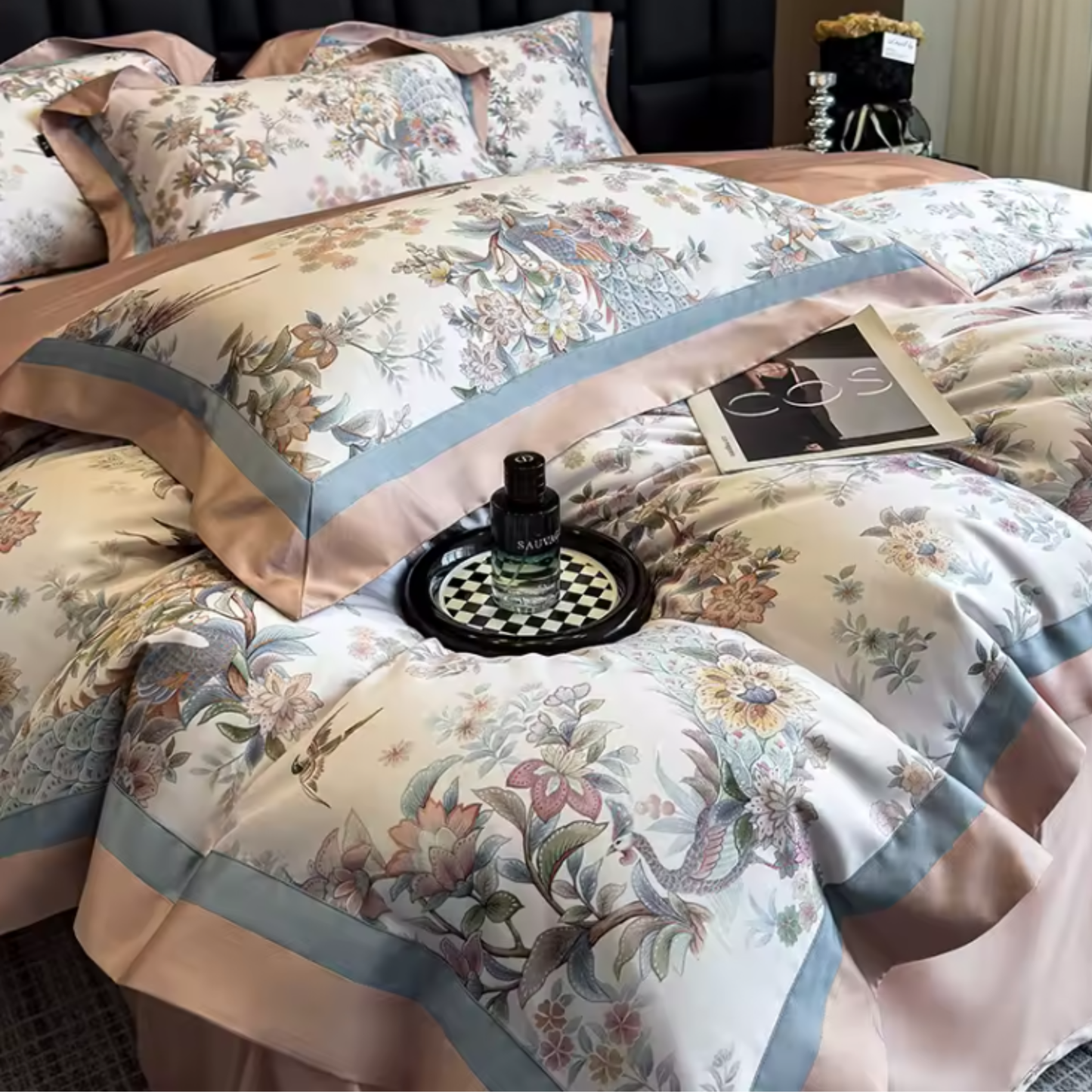 Premium 1000TC Soft 100% Cotton Flowers Style Double Size Bedding Set - 4pcs