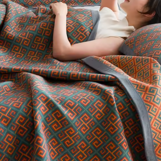 Aesthetic Multi - layer Summer 100% Cotton Bedspread, Woven Lounge Throw Knitted Blanket