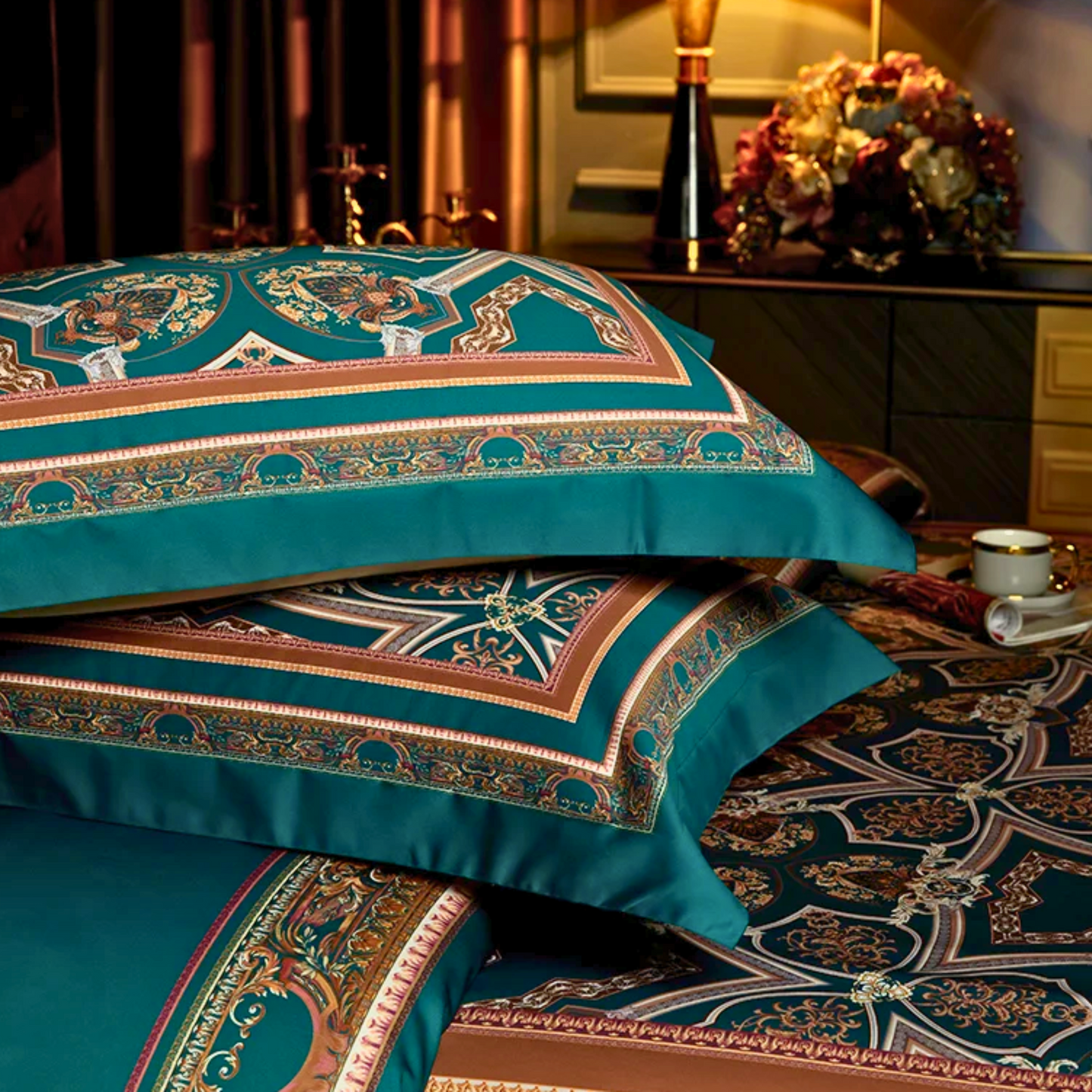 Royal Green 100% Cotton Full Double Size Queen King Duvet Covet Set