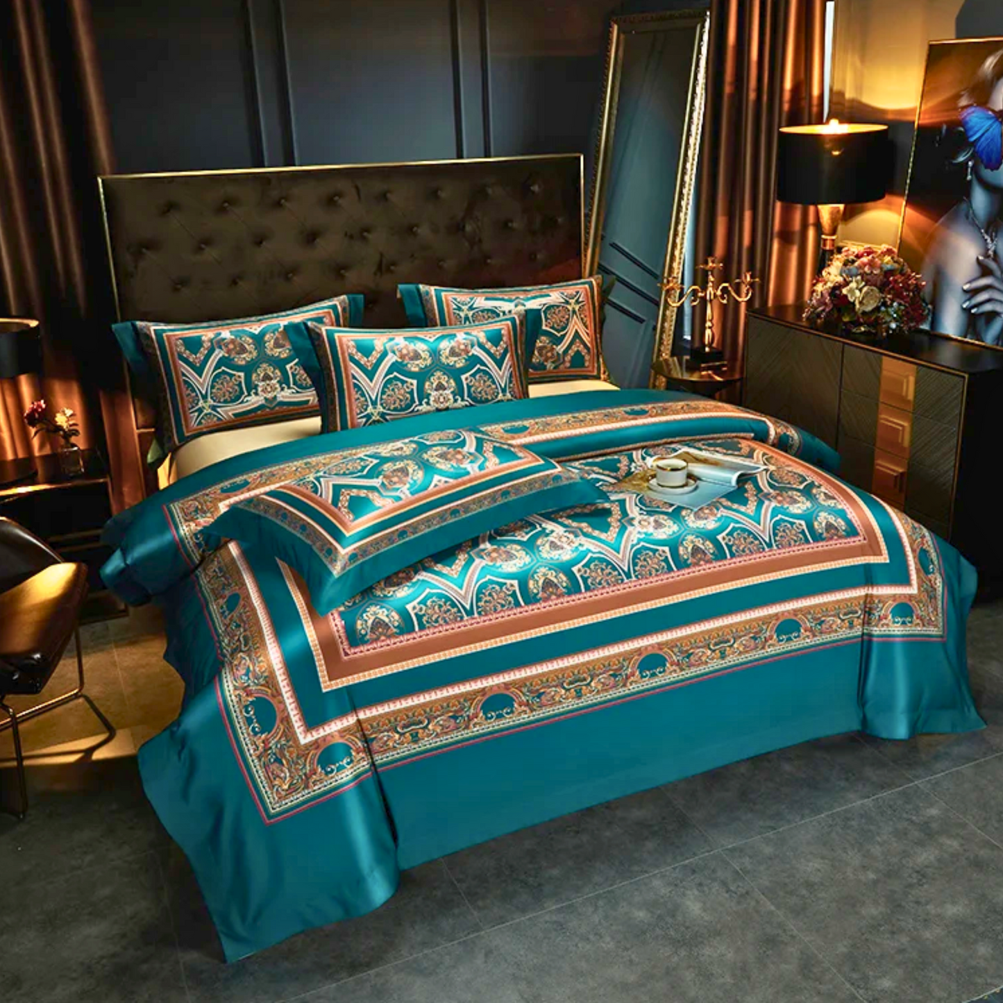 Royal Green 100% Cotton Full Double Size Queen King Duvet Covet Set